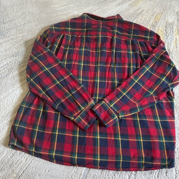 Duluth Trading shirt red navy tartan plaid relaxed fit button front flannel 2XL - Picture 7 of 8